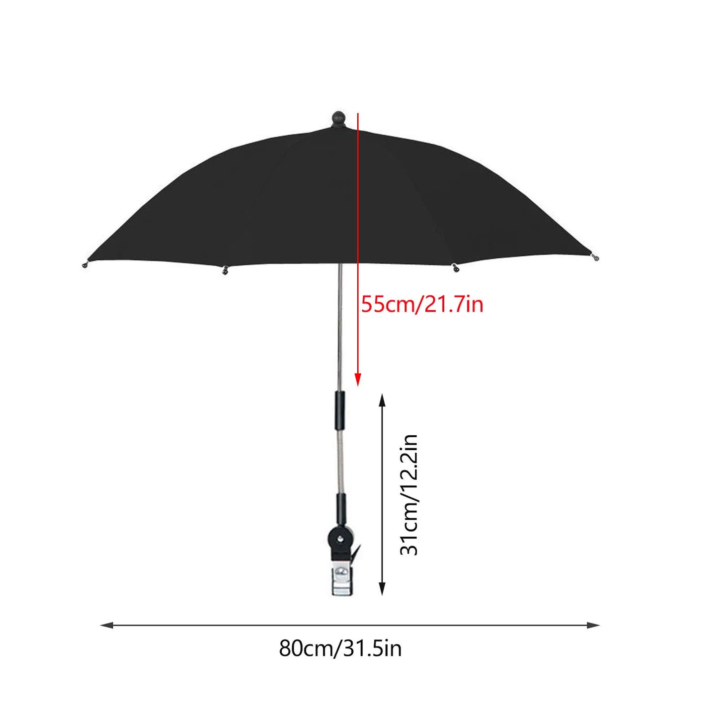 ZK20 Paraguas de silla de playa Protección UV Parasol para cochecito de bebé 360° Parasol ajustable para silla con pinza