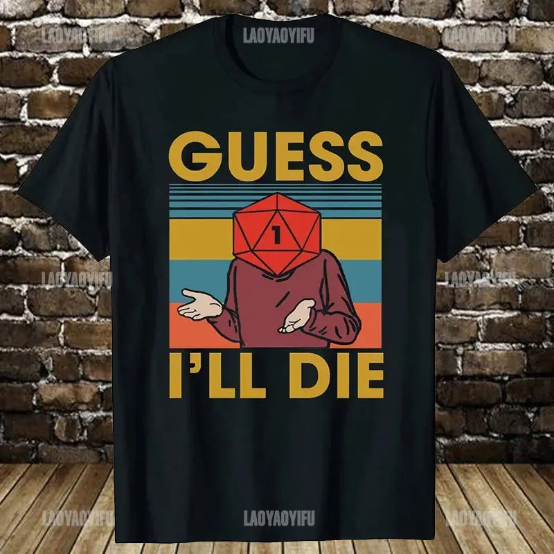 T-shirt rétro en coton pour homme — streetwear, vintage, gamer, donjons, dés, dragon, cadeaux été