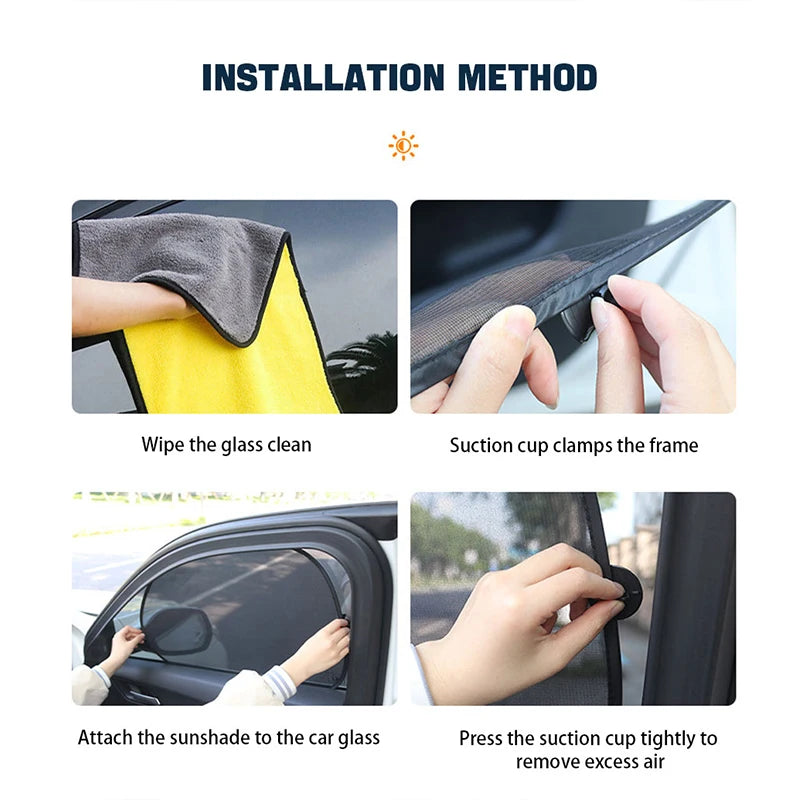 Pare-Soleil Fenêtre Voiture Protection UV — Avant Arrière Rideau Noir Été 2 Pièces
