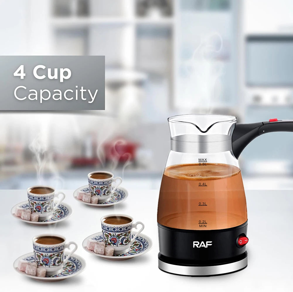 Cafetera turca portátil de 600W, cafetera italiana, árabe, griega, moka, asa plegable, fácil para el hogar y los viajes