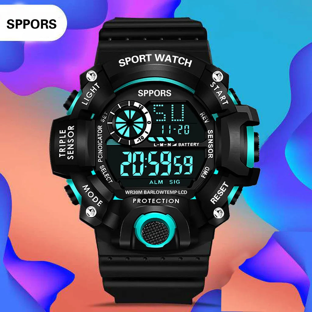 Reloj de pulsera deportivo electrónico de moda para hombre, esfera grande multifuncional impermeable, alarma luminosa, reloj militar para niños y hombres