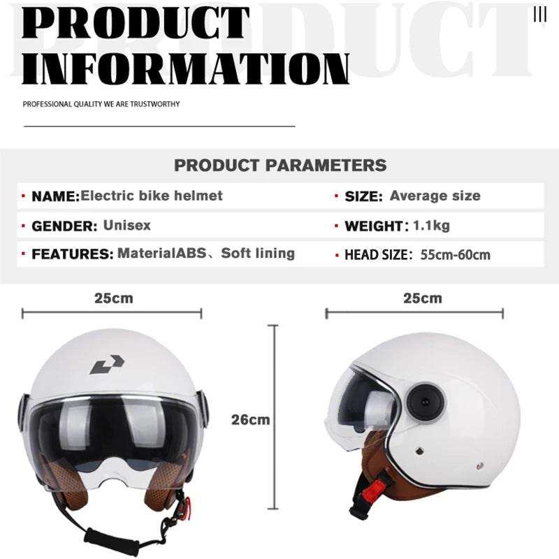 DOT - Vintage Open Face Motorcycle Helmet, Retro 3/4, Cruise, for Men and Women