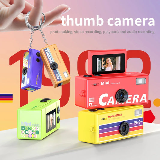 Retro Mini CCD Digital Camera with Flash, 1080P Rotating Screen, Small Keychain-Shaped Video Camera for Gifts