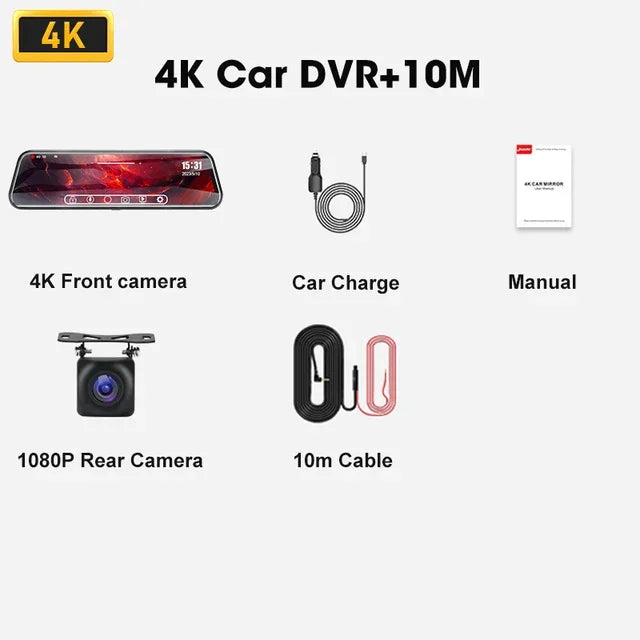 Dashcam voiture 10 pouces 4K Super Vision nocturne — écran tactile, double objectif, enregistreur de tableau de bord