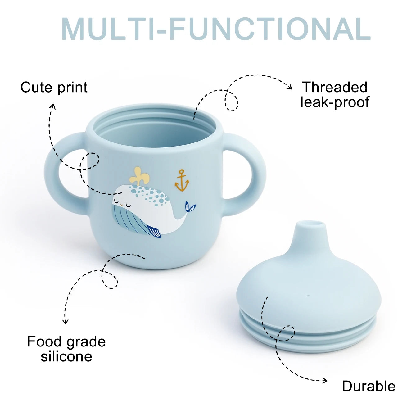 1 pieza taza de alimentación de silicona de dibujos animados para bebé, sin BPA, a prueba de fugas, taza de entrenamiento con mango, para viajes, apta para lavavajillas, artículos para bebé