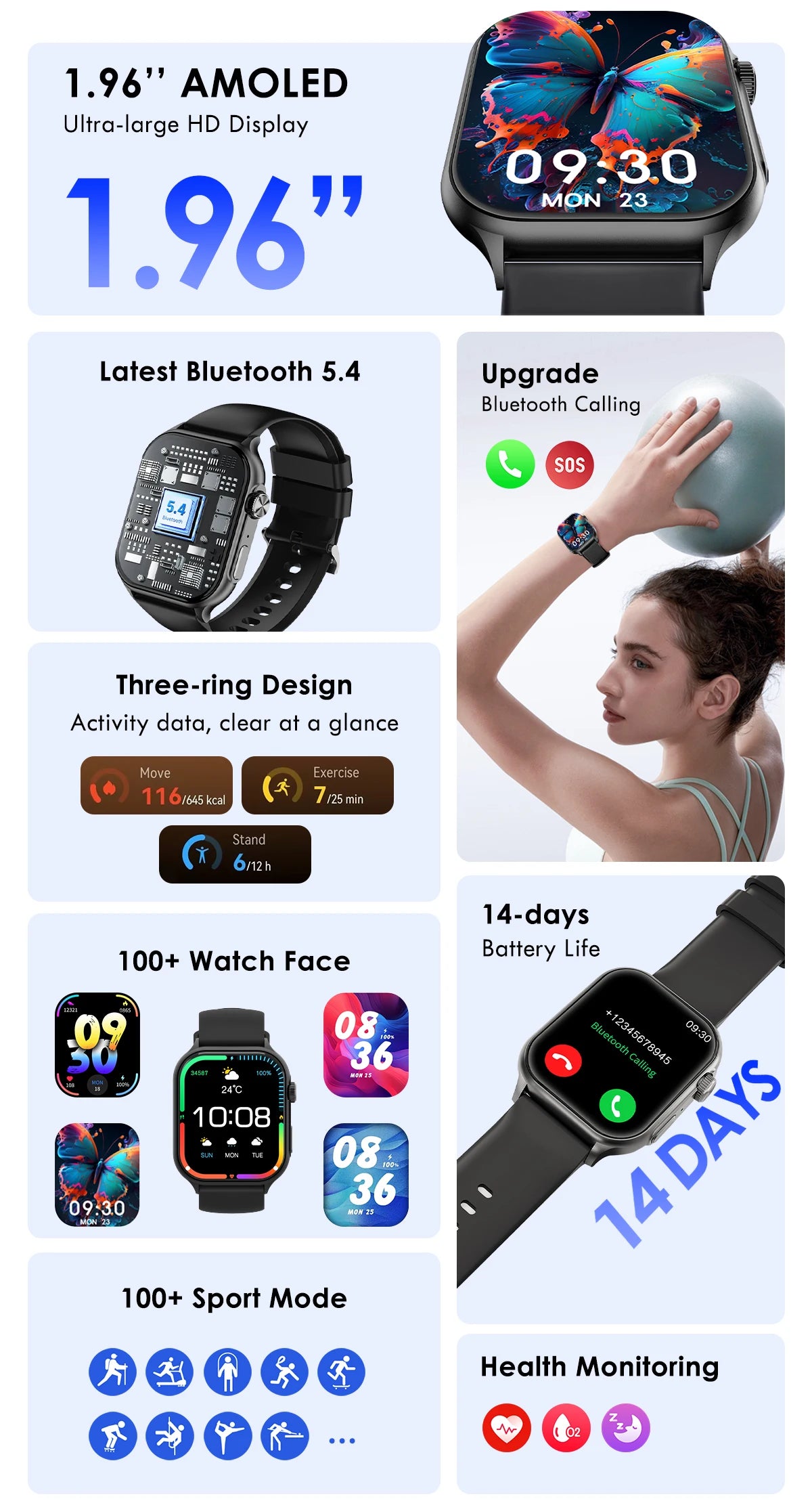 Reloj inteligente Lenovo, reloj deportivo con pulsómetro, pantalla táctil completa, llamadas BT