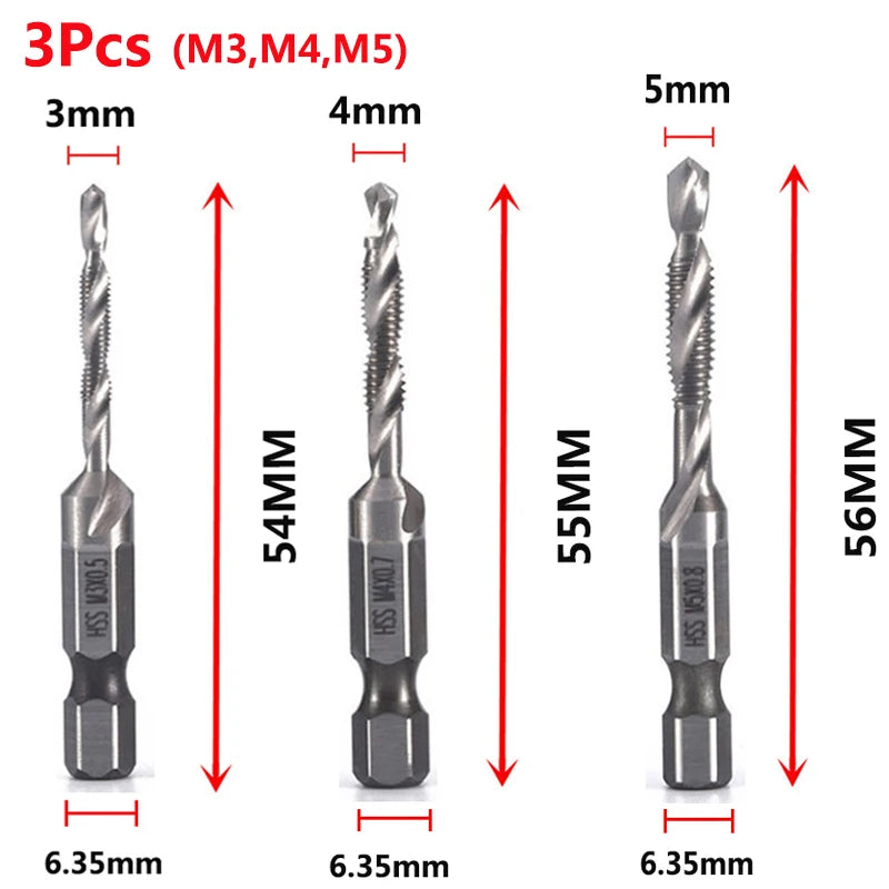 Forets tarauds plaqués titane tige hexagonale HSS — M3, M5, M6, M8, M10, outils à main