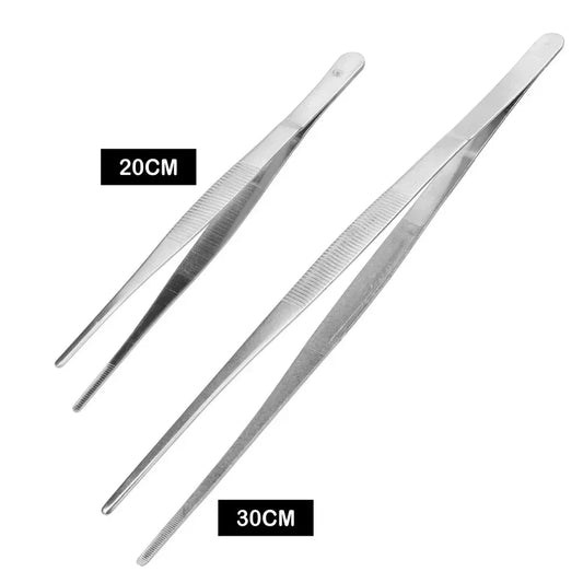 Pince à épiler droite en acier inoxydable, 20CM/30CM, pour la maison, le jardin, la cuisine, le Barbecue, longue pince aliments