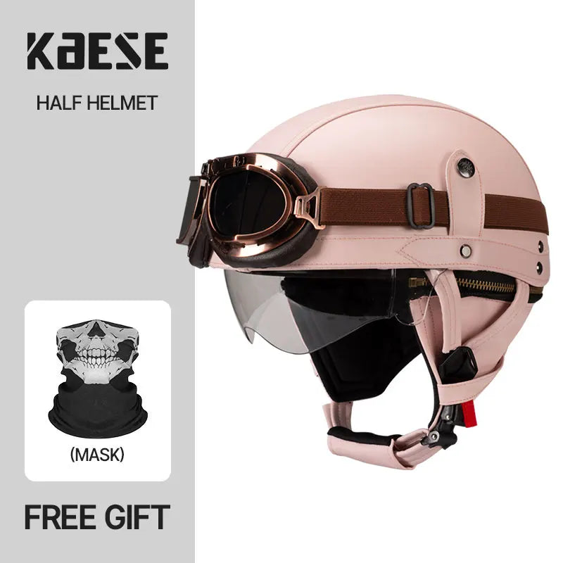 Motorcycle Half-Face Vintage Helmets Men Women Unisex Scooter Summer Helmet Black Brown DOT Approved Helmet