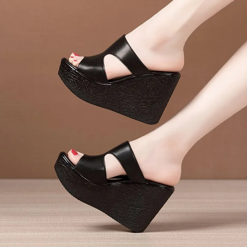 2025 nuevas pantuflas de plataforma con cuña para mujer, 2025 nuevas sandalias de tacón alto de verano, zapatos de playa sexys con punta abierta para mujer