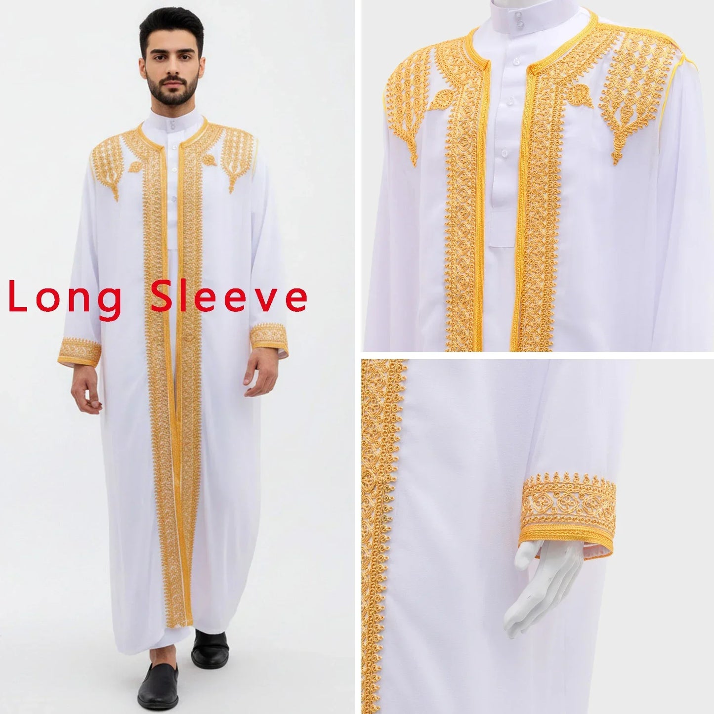 Robe traditionnelle arabe pour hommes, Robe brodée Thobe, ethnique du moyen-orient, Jubba Thobes Eid Djellaba, Kimono Abaya Thoub Dishdasha
