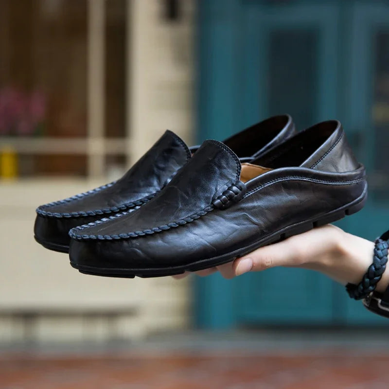 Mocassins en Cuir Véritable Homme — Décontractés Sans Lacet Taille 37-47