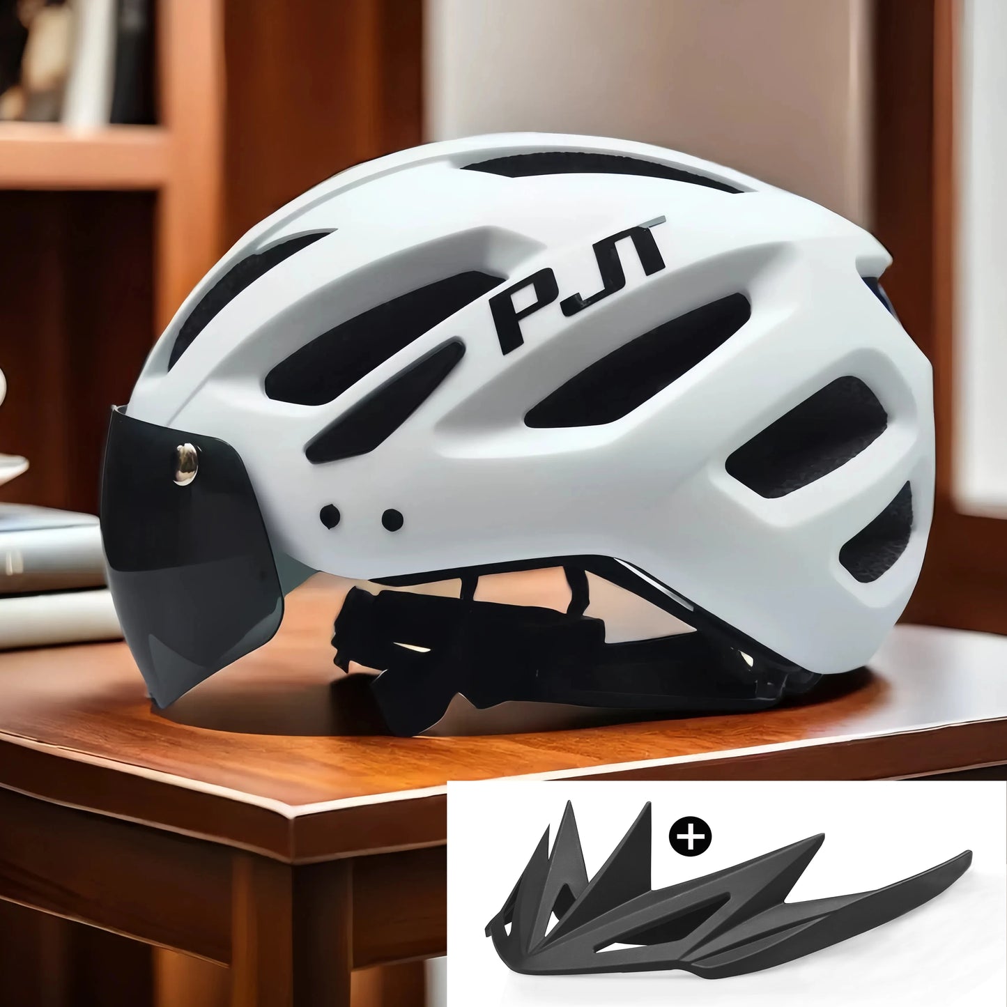 Casque vélo avec feu arrière LED USB rechargeable — lunettes de soleil intégrées, cyclisme route/VTT