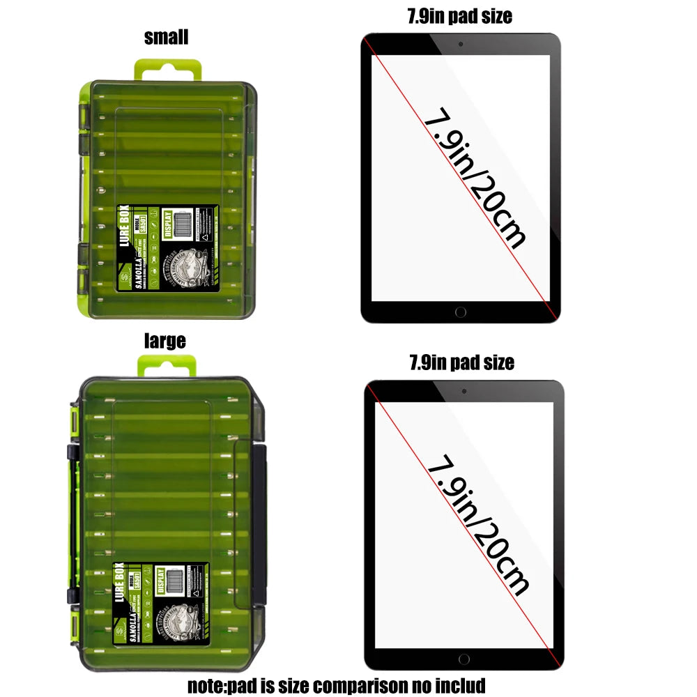 Caja de aparejos de pesca con 14 compartimentos, accesorios de pesca, estuche de almacenamiento para anzuelos de señuelo, cajas de almacenamiento de herramientas de pesca de doble cara