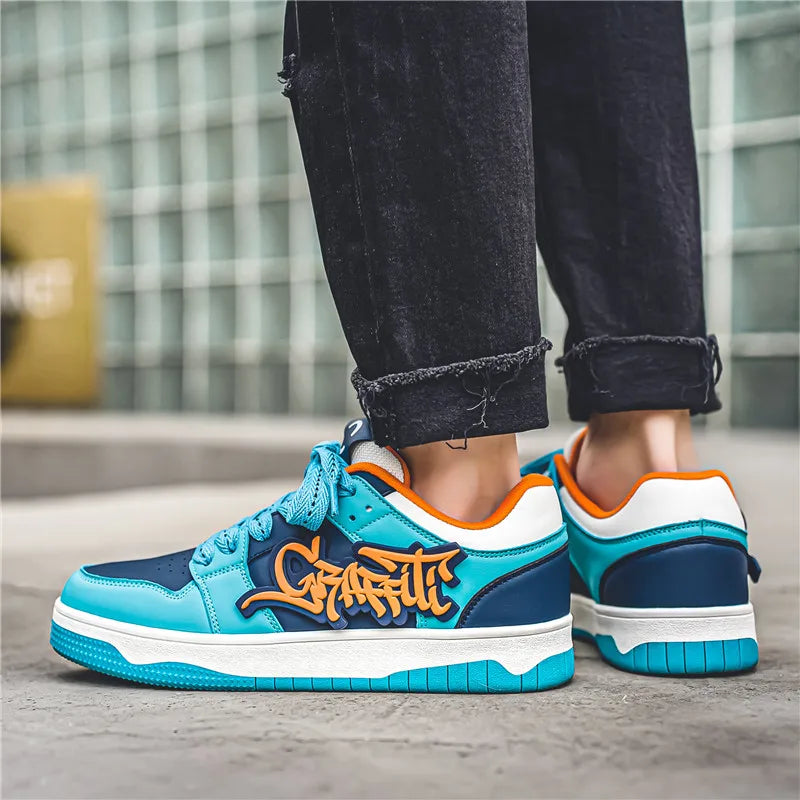 Blue Fashion Designer Skateboard Shoes Men Streetwear Hip Hop Sneakers Men Luxury Platform Skateboard Sneakers Men Basket Homme