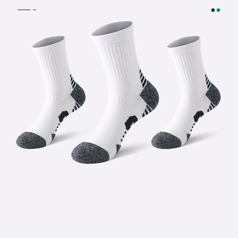 3 paires de chaussettes atétiques pour hommes, chaussettes de sport respirantes, de course en plein air, de Compression, longues, noires, blanches, bleues, extensibles