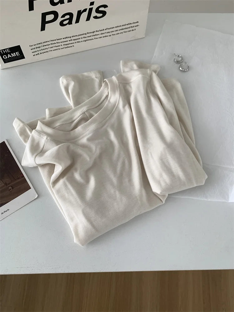 Camiseta de manga larga para mujer, de seda y lana empalmada, top fino, suave, ceroso, de color liso, para primavera y verano.