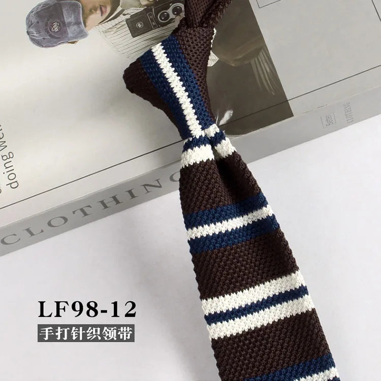 Cravates tricotées rayées pour hommes, rétro étroit, Style coréen, chemises décontractées, accessoires, costume, cravate