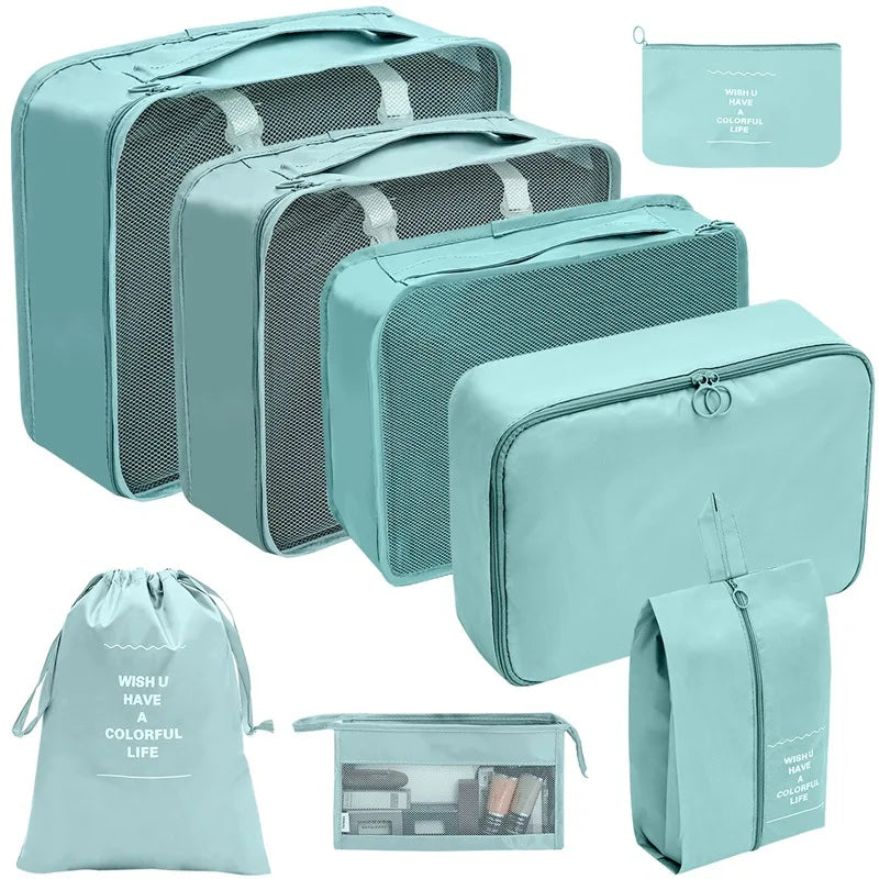 7/8/9/10 pièces ensemble organisateur de voyage sacs de rangement valise emballage Cubes ensemble étuis Portable bagages vêtements chaussure bien rangé pochette pliante
