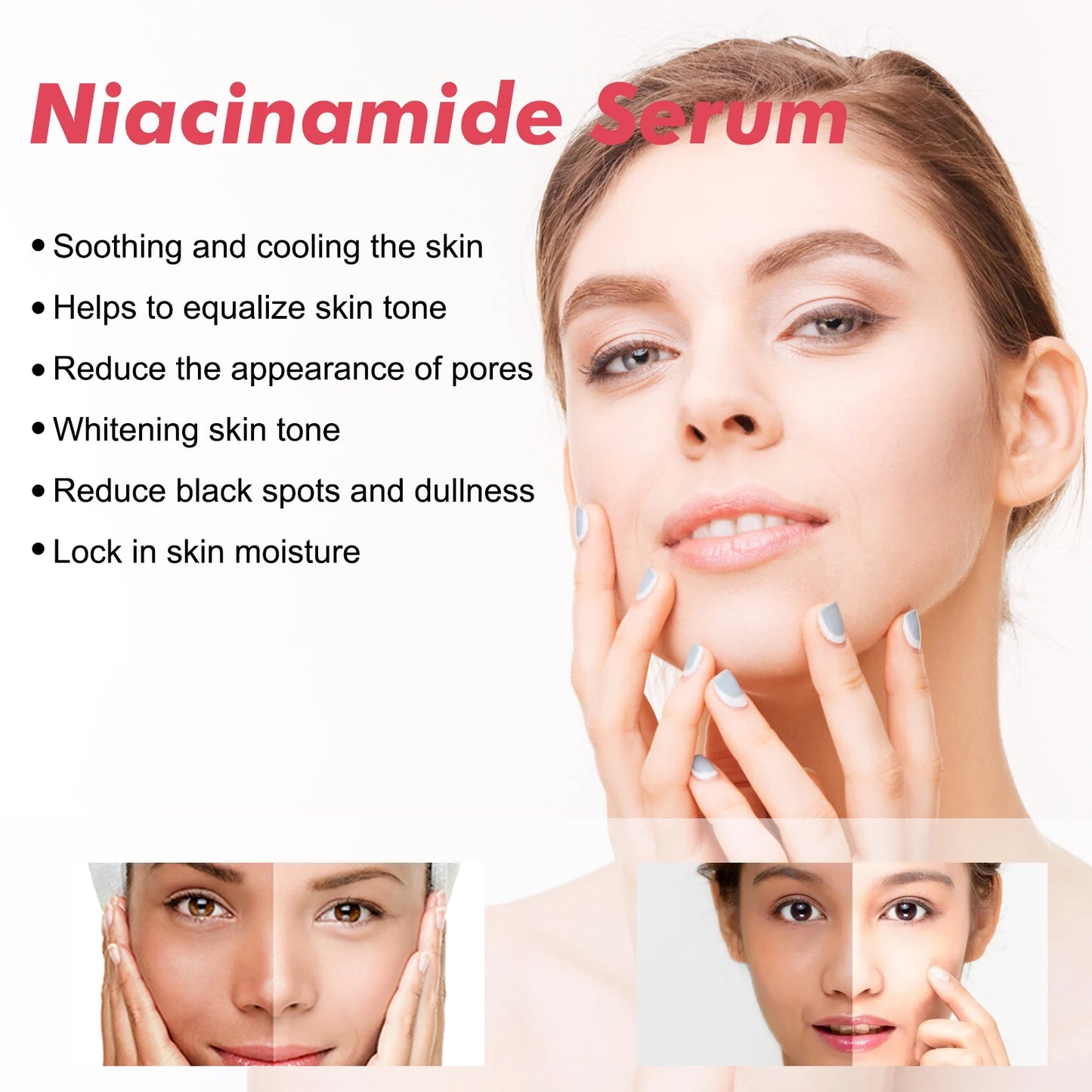 Sérum Niacinamida 30ml, minimizador de poros iluminador, difumina las manchas oscuras, hidratante, unifica el tono, antienvejecimiento, para el rostro, no irritante