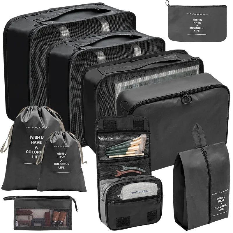 7/8/9/10 pièces ensemble organisateur de voyage sacs de rangement valise emballage Cubes ensemble étuis Portable bagages vêtements chaussure bien rangé pochette pliante