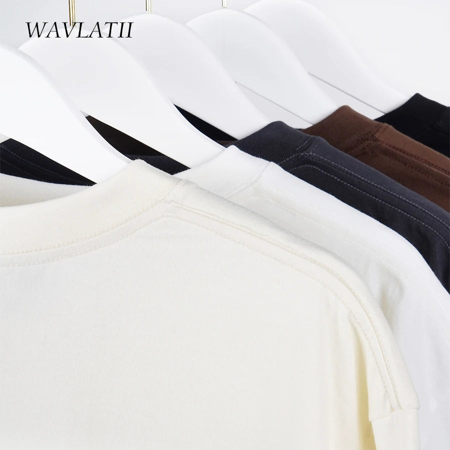 WAVLATII Camisetas oversized de verano para mujer y hombre, color café, informales, estilo coreano, Streetwear, camisetas básicas unisex, lisas, de moda juvenil