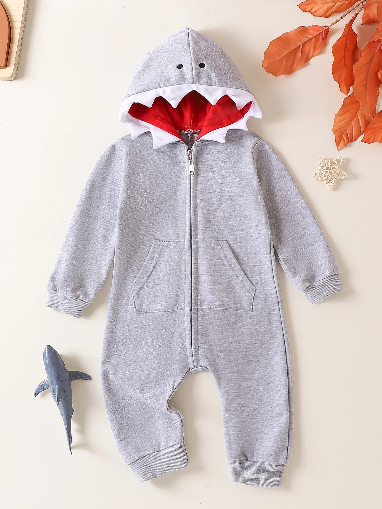 Mameluco con capucha de manga larga para recién nacido, mameluco de tiburón, ropa de bebé con diseño "dunked", para niños y niñas, de una pieza, otoño
