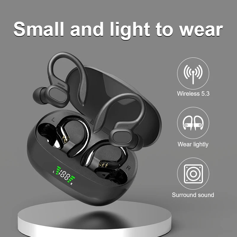 Écouteurs Bluetooth étanches avec microphone — crochet d'oreille sport, son stéréo HiFi 9D