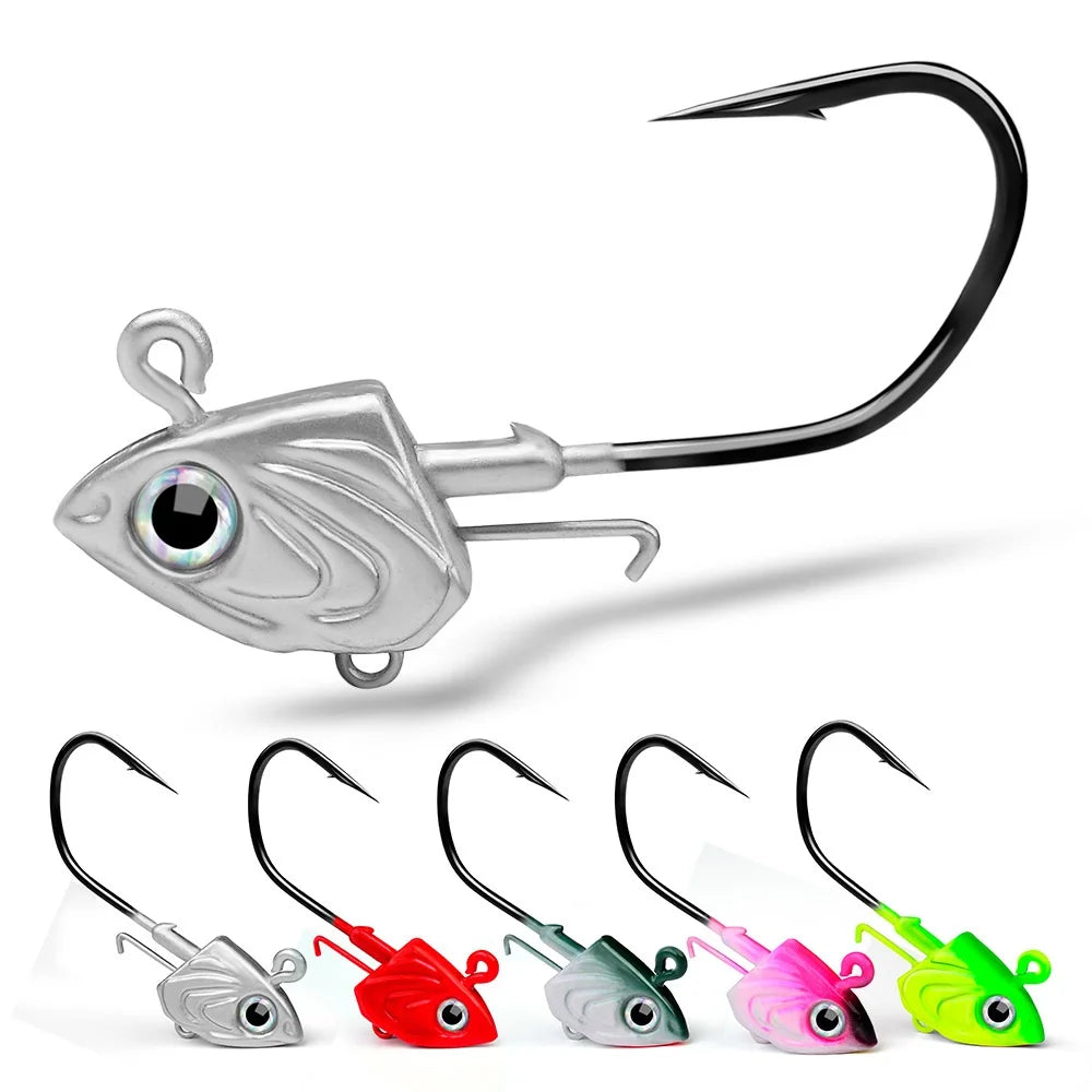 Hameçon de pêche au bar 30g 35g 45g, crochet de gabarit pour ver souple, matériel de pêche en mer, leurre en forme de tête de poisson, appât pour brochet