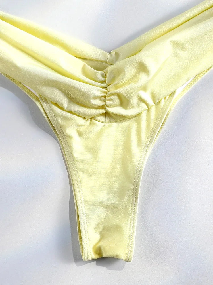 Sexy plis Bikini ensemble solide Micro Bikinis femmes maillot de bain femme Triangle maillots de bain vêtements de plage maillot de bain