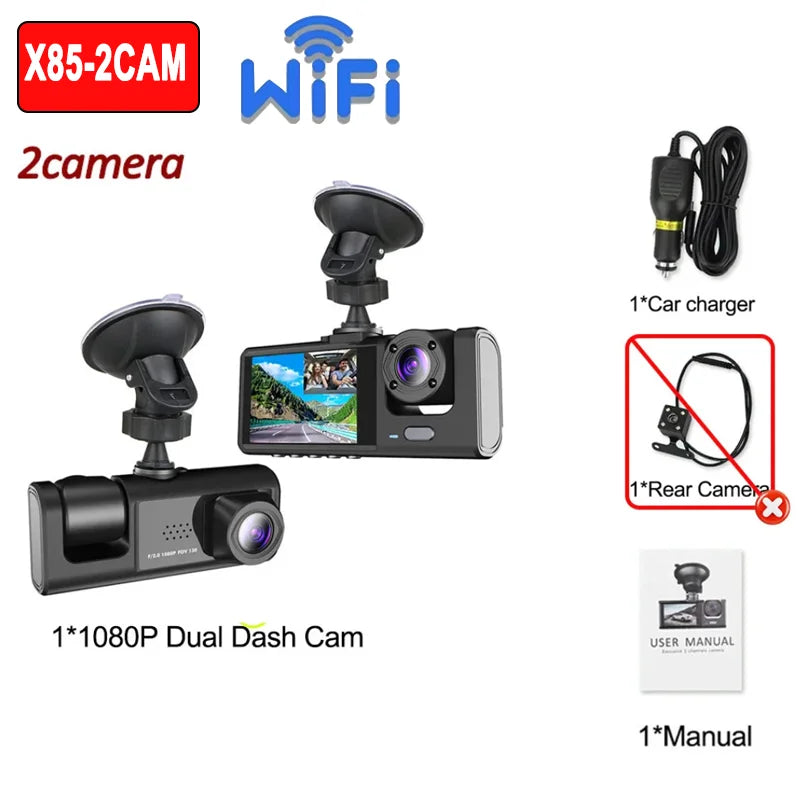Dashcam 1080P WiFi 2/3 Caméras — Vision Nocturne Avant Arrière Véhicule