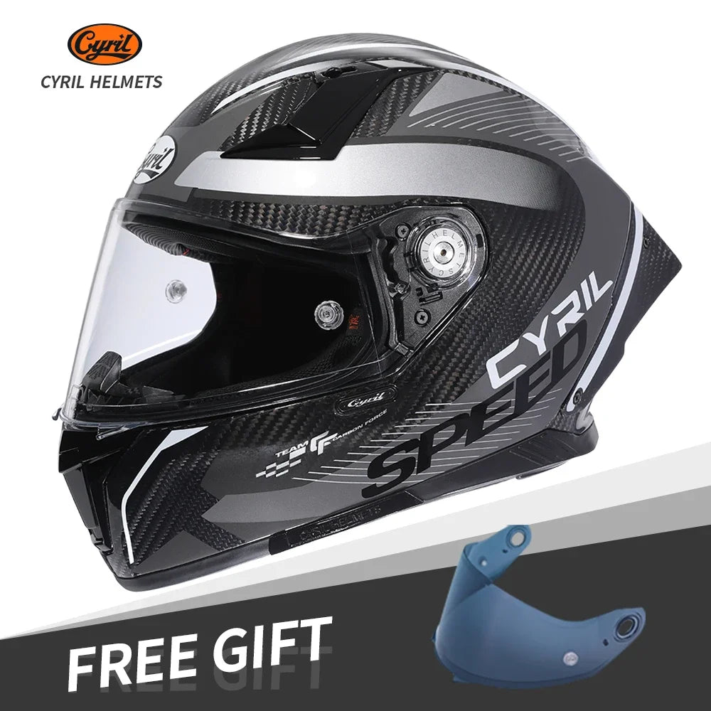 Cascos de moto integrales unisex ligeros de fibra de carbono Kevlar, cascos de calle, cascos de carreras aprobados por DOT ECE CYRIL Casco Moto