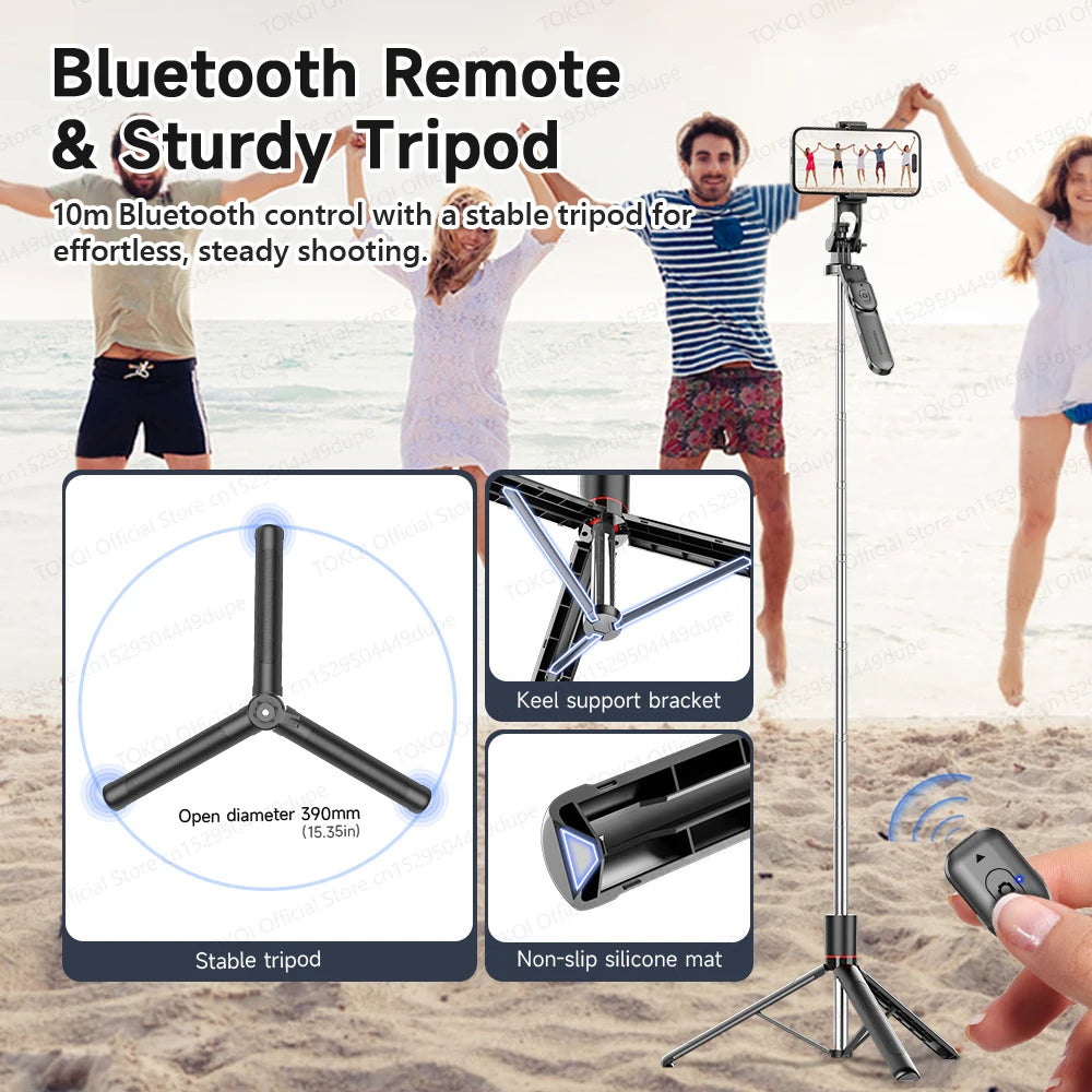 TOKQI — Bâton Selfie Extensible 360° Télécommande Bluetooth & Lumière Optionnelle