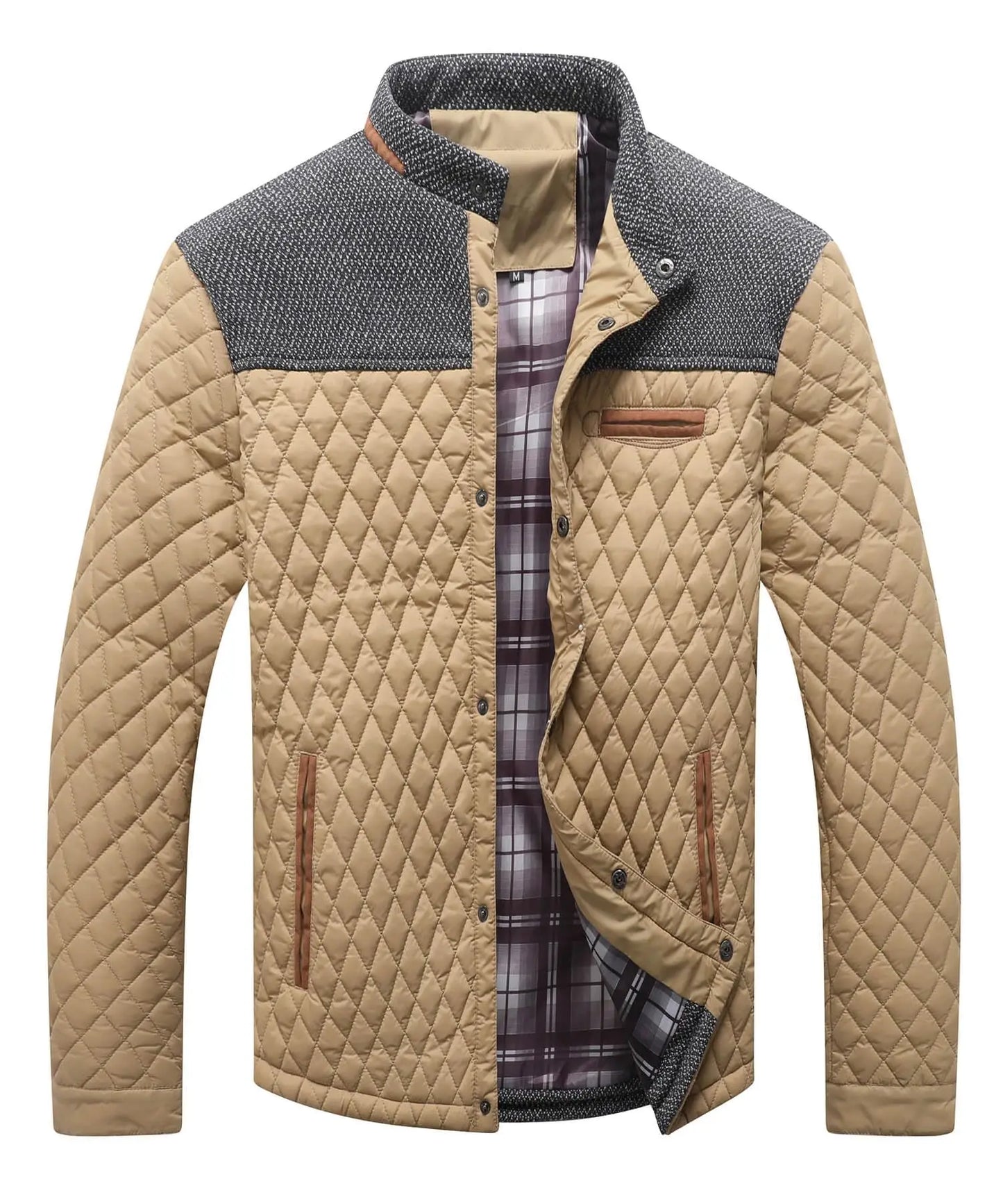 Men's Jackets Casual Bomber Coat Diamond Quilted Puffer Lightweight Casual Button Down High Quality Overshirt US Size