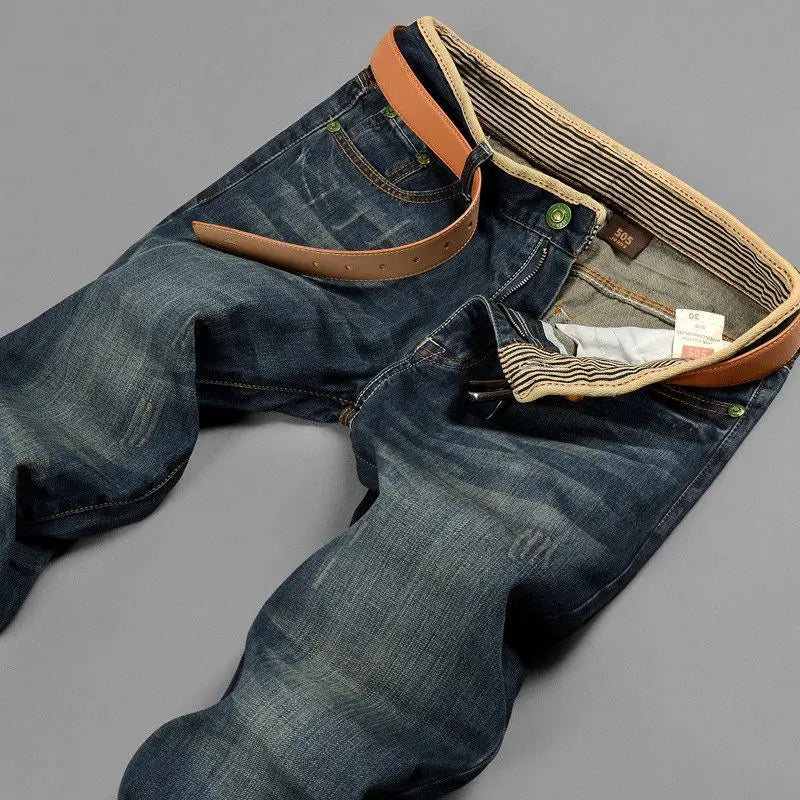 Otoño invierno Vintage Casual Loose Jeans Hombre Tendencia Moda Agujero Todo-fósforo Pantalones de mezclilla rectos Pantalones masculinos Ropa de hombre