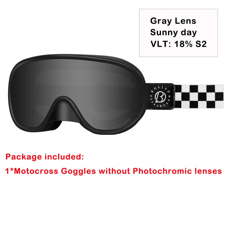 BOLLFO Vintage Photochromic Motorcycle Goggles Motocross Riding Gear UV400 Anti-Fog Ski Snowmobile Snowboard Goggles