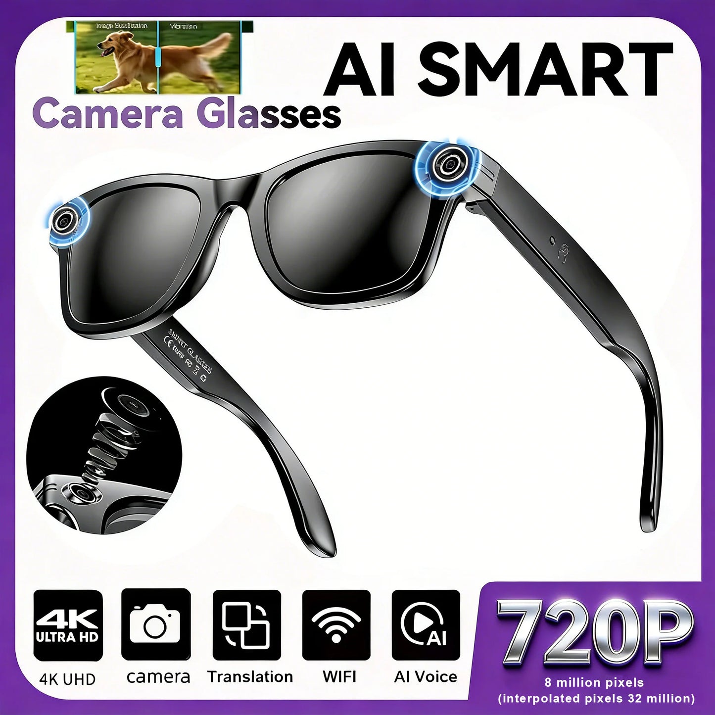 Nouvelle mise à niveau lunettes intelligentes avec caméra enregistrement vidéo AI reconnaissance Photo Bluetooth appel traduction voix lunettes de soleil hommes femmes