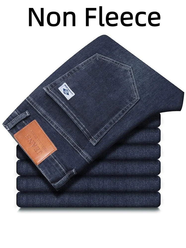 Jean d'hiver chaud doublé polaire pour homme, épais, extensible, décontracté, pantalon léger pour le bureau et l'un usage quotidien