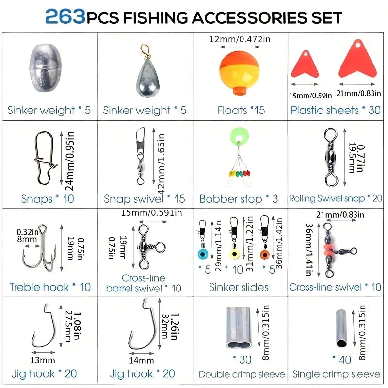 Kit d'outils de pêche, ensemble d'accessoires pour leurres, matériel de pêche pour débutants, plombs et crochets, boîte de matériel Portable, pêche complète