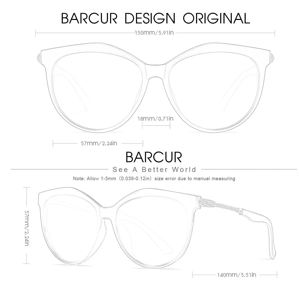 BARCUR-Gafas de sol polarizadas ojo de gato para mujer, redondas, degradadas, Oculos