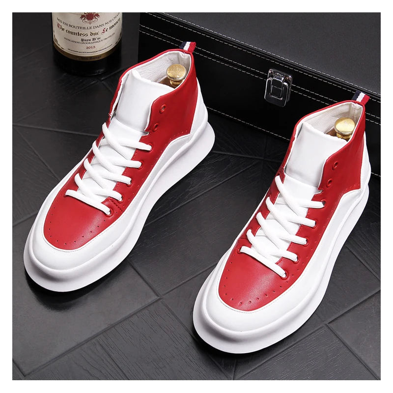 Men's Designer Red White Cowhide Leather Boots Beautiful Flats Platform Ankle Boot Botas Masculinas Men's Shoes