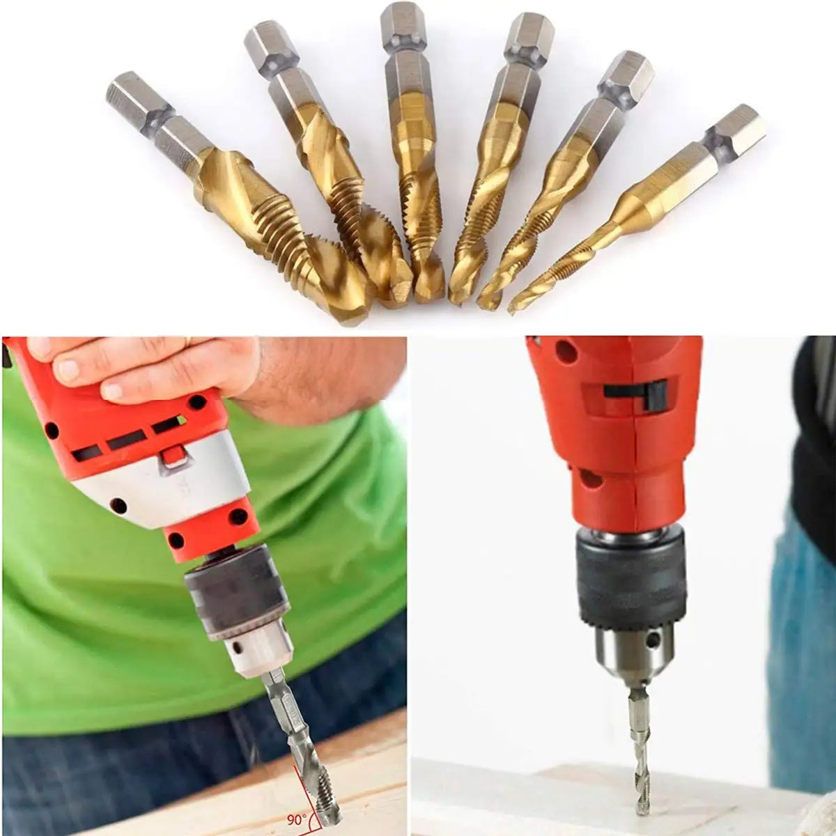 Forets tarauds plaqués titane tige hexagonale HSS — M3, M5, M6, M8, M10, outils à main