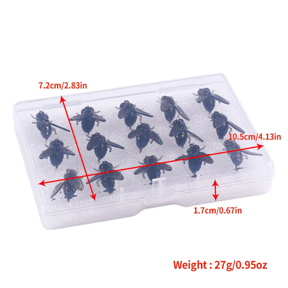 15pcs Box Kit Fishing Lure Stream Soft Bait Simulation Flies Insects Baits Small Fish Catch Artificial Lures Pike Carp Bass BAIT