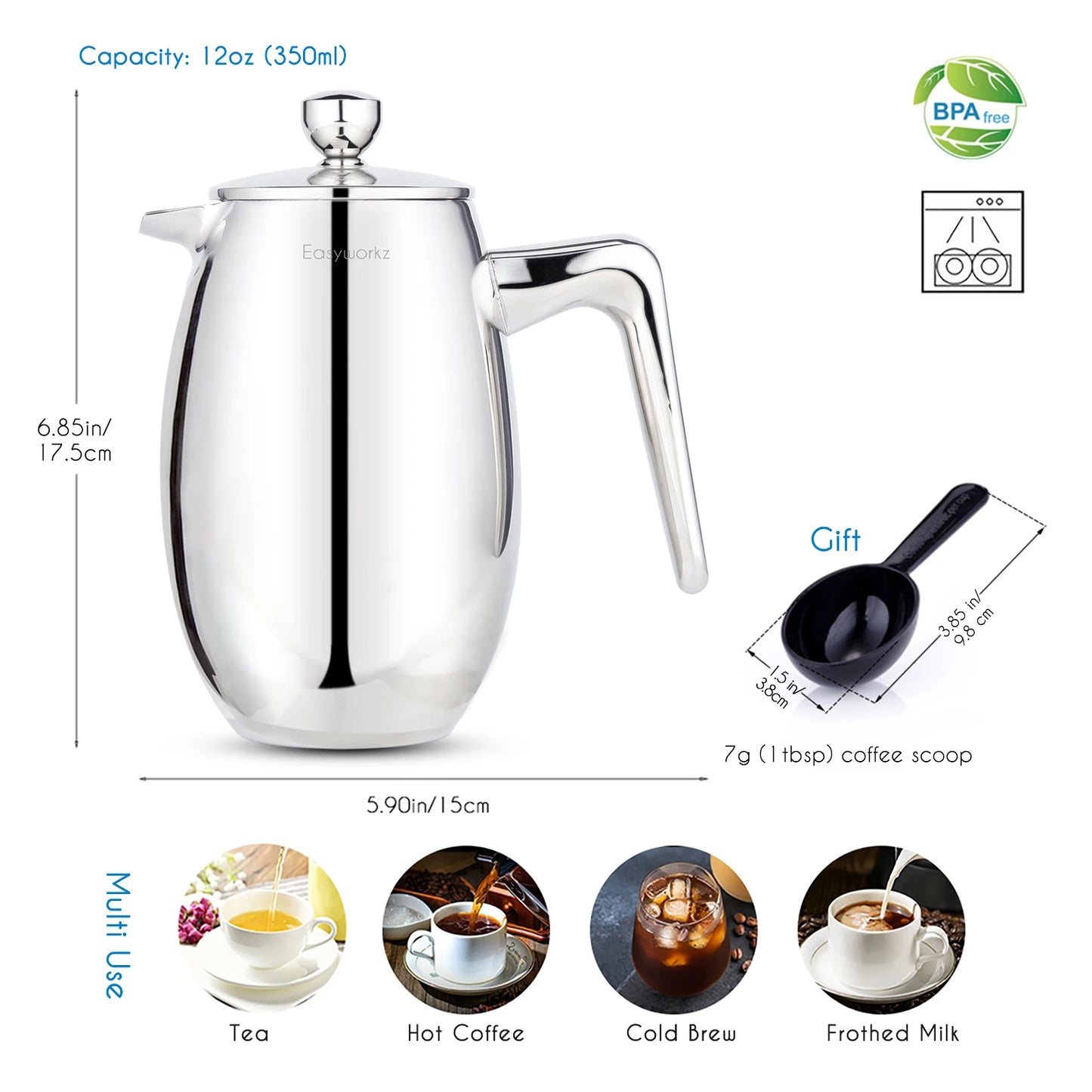 Cafetière French Press thermique à double paroi en acier inoxydable 304 — isolation, voyage