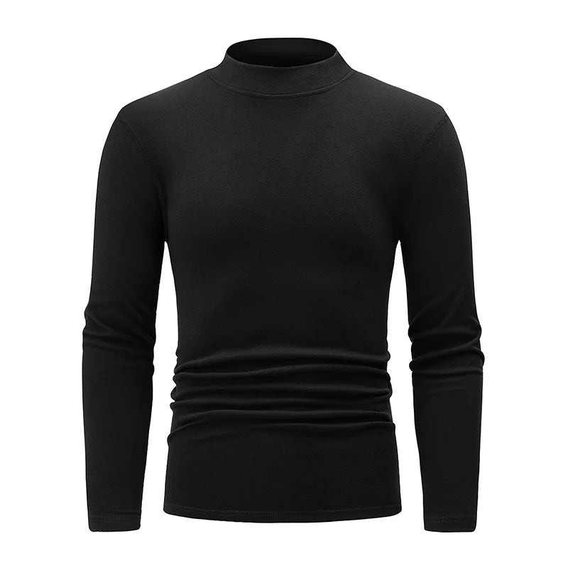 1/2 pcs Autumn and Winter Men's Fashionable Semi-High Neck Long-Sleeve Base Top Solid Color Casual Sports Fitness Warm T-Shirt