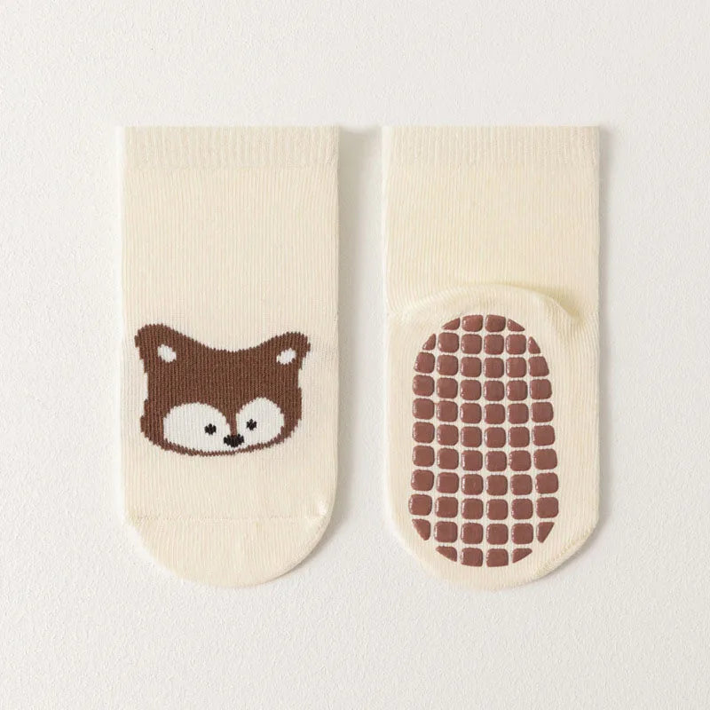 6 pares de calcetines antideslizantes para niños, calcetines de piso cómodos con diseño de zorro y oso de dibujos animados para niños y niñas