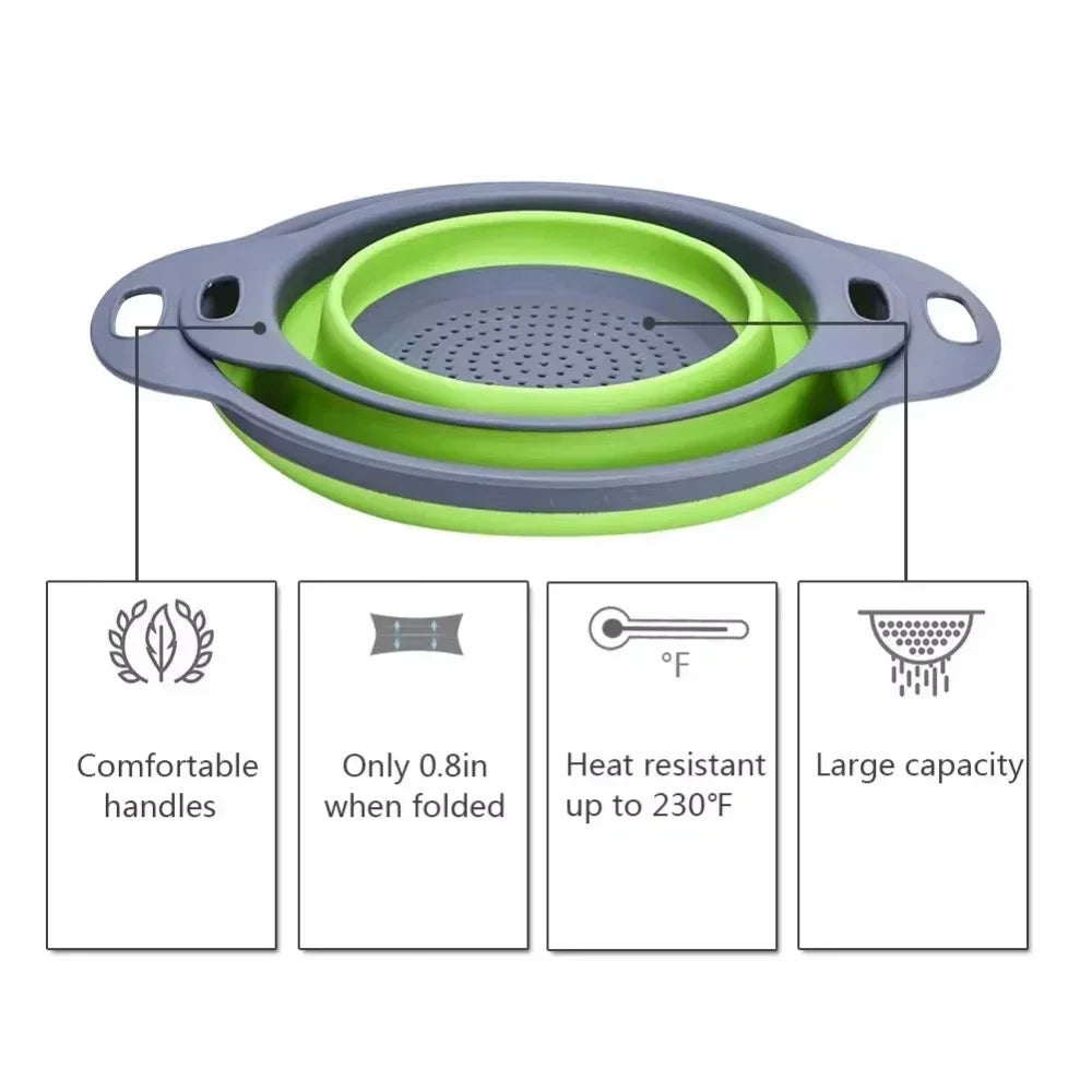 2pcs Silicone Collapsible Strainer Basket, Foldable Colander for Fruit Vegetable, Kitchen Strainer for Food Pasta Kitchen Tools Drainage Device
