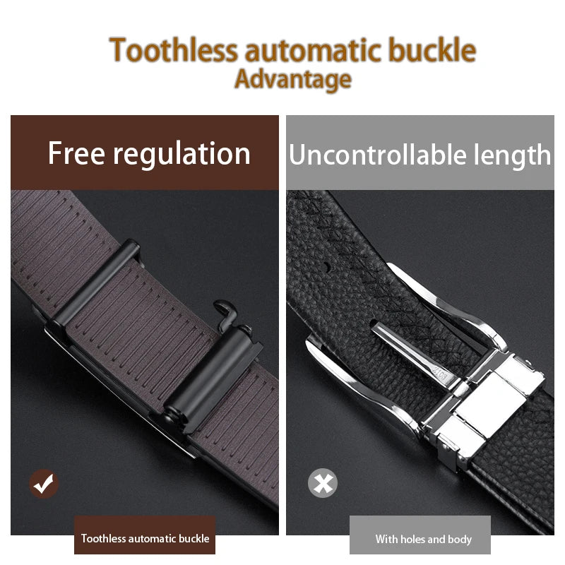 Men's Leather Belt Fashion Automatic Buckle Cowhide Luxury Male Belts Designer Black Belt 110-160 cm Large Size Jean Belt