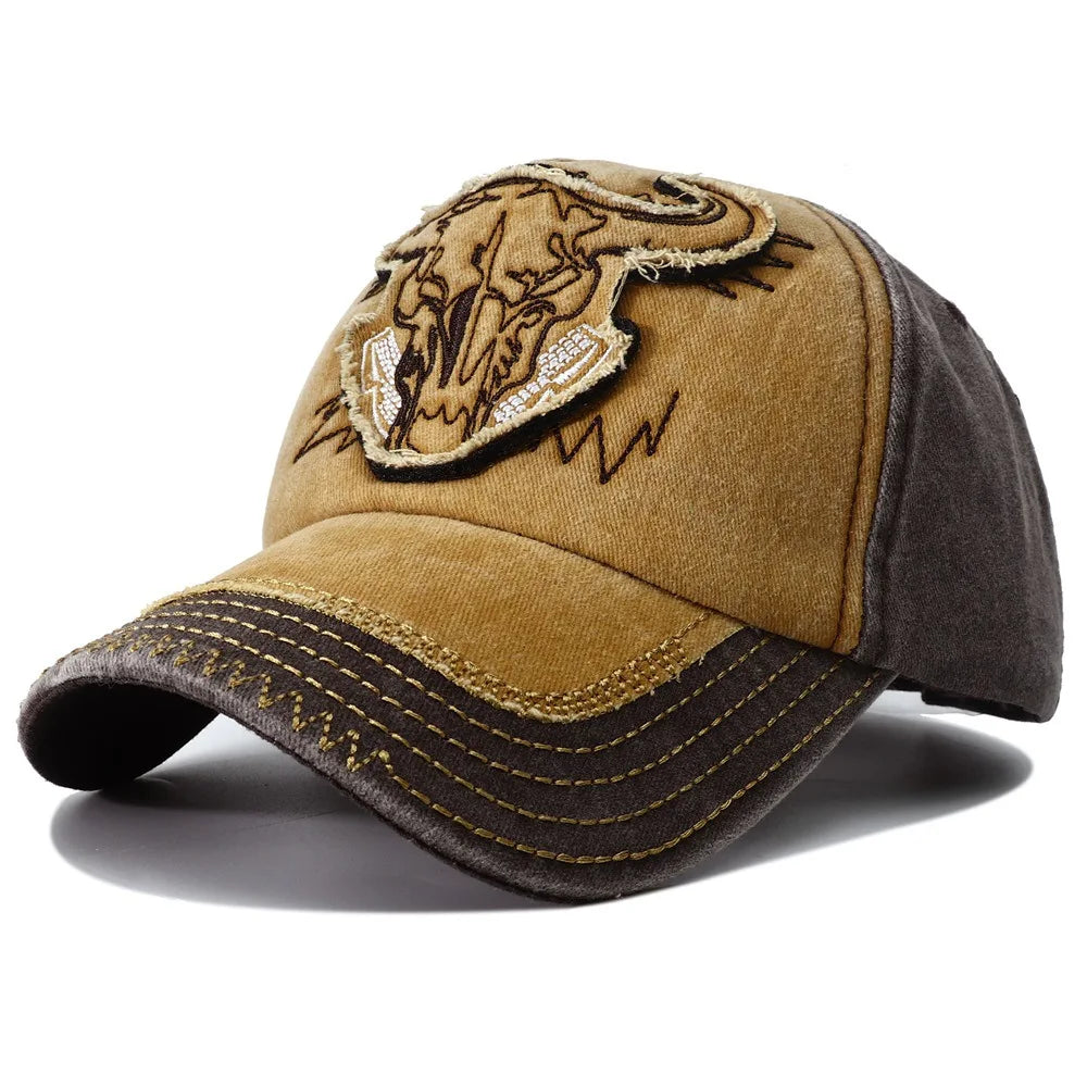 2023 New Washed Denim Baseball Cap for Men and Women, Hip Hop Vintage Bull Head Embroidered Y2k Snapback Dad Hats