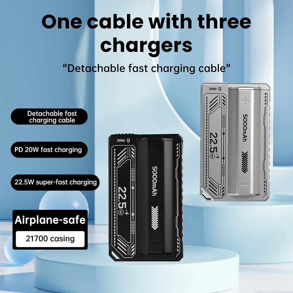 Boîtier de batterie externe 21700 PD 20W, charge rapide, câble intégré, batterie externe détachable, boîtier de batterie DIY (sans batterie)